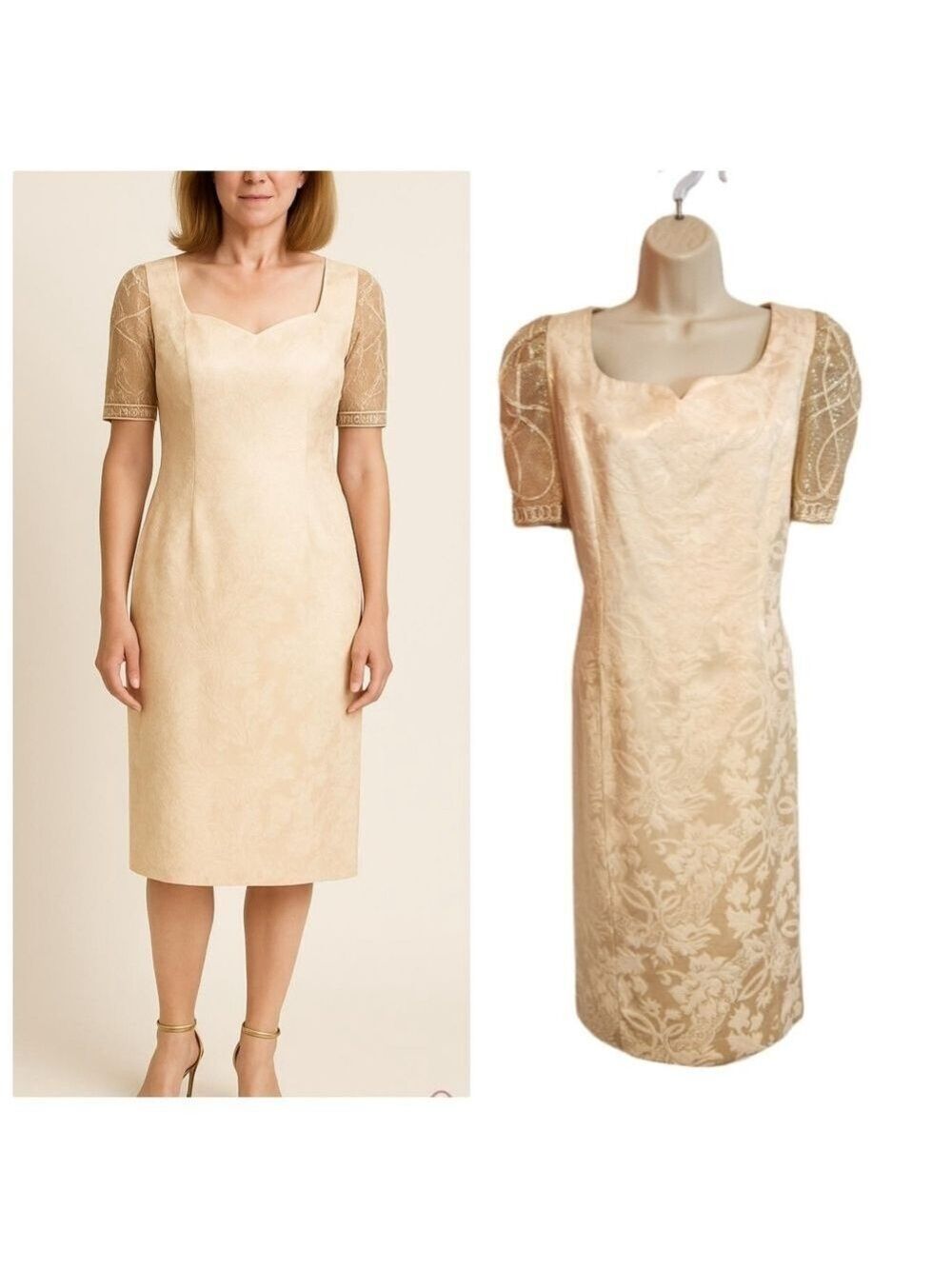 Nah Nah Collection Beige Jacquard Midi Dress Size 12
